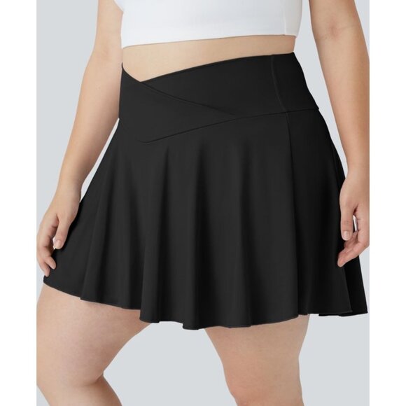 Halara SoftlyZero Flare Tennis Skirt Sz 2XL Black Crossover 2-in-1 Side Pocket C - Picture 6 of 16
